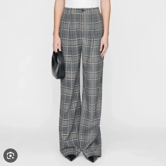 Anine Bing Carrie Pants GREY PLAID Women’s Size 36
